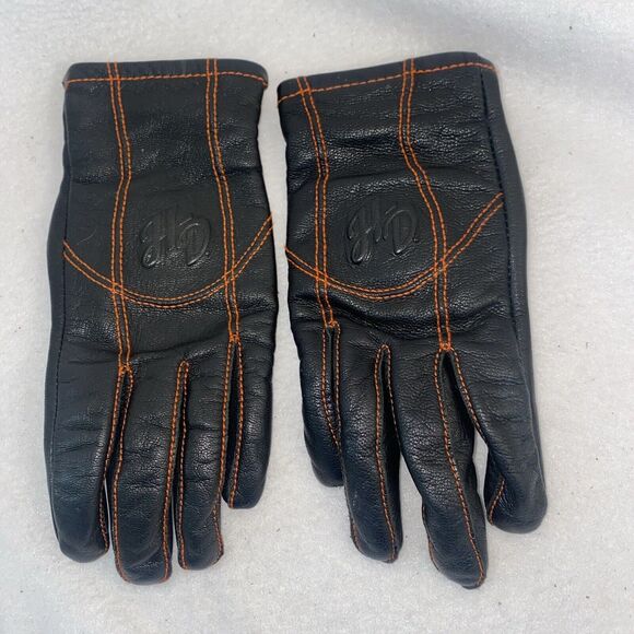 HARLEY DAVIDSON Goatskin Women's Black Leather Motorcycle Riding Gloves Small - Picture 1 of 8